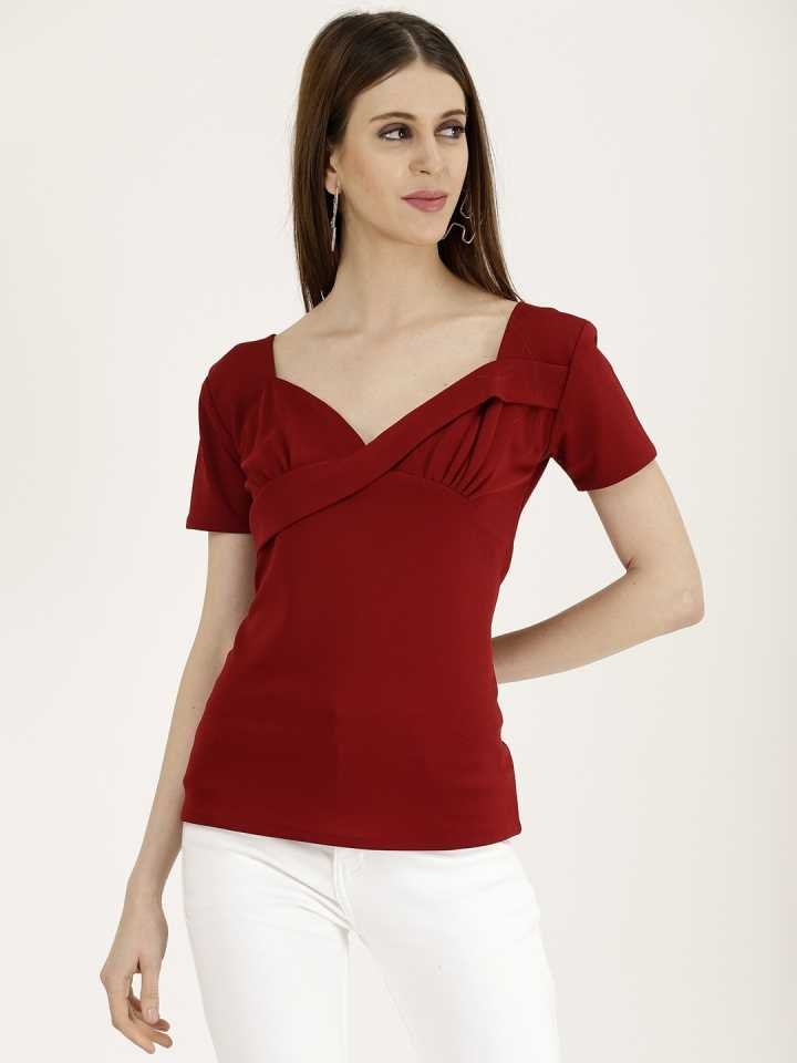 TANDUL  Casual Regular Sleeves Solid Women Maroon Top
