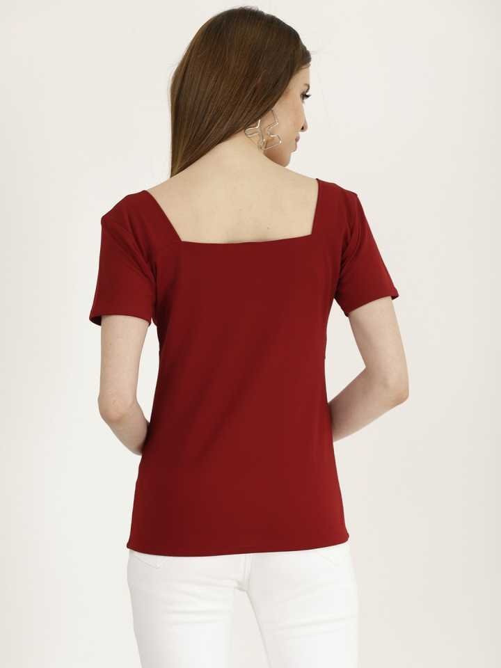TANDUL  Casual Regular Sleeves Solid Women Maroon Top