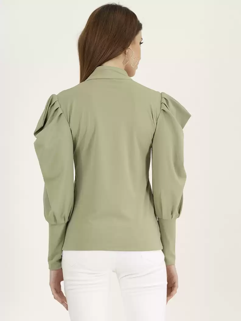 TANDUL  Casual Regular Sleeves Solid Women Light Green Top