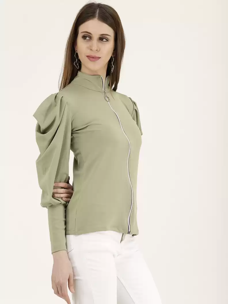 TANDUL  Casual Regular Sleeves Solid Women Light Green Top