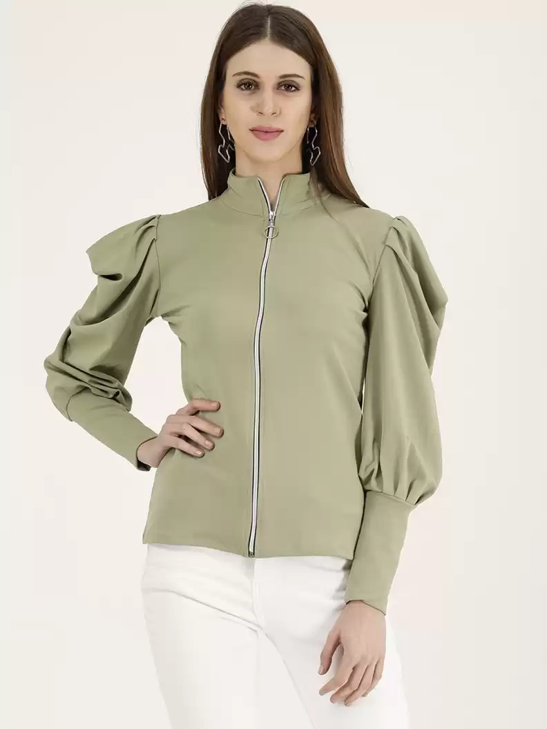 TANDUL  Casual Regular Sleeves Solid Women Light Green Top