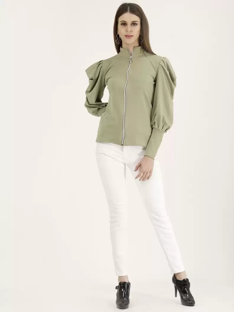 TANDUL  Casual Regular Sleeves Solid Women Light Green Top