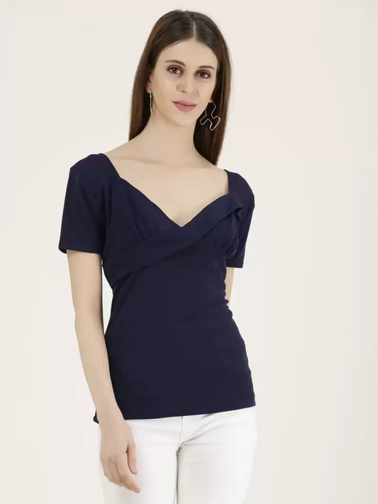 TANDUL  Casual Dolman Sleeve Solid Women Dark Blue Top
