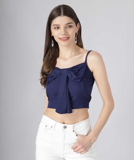 Casual Sleeveless Solid Women Blue Top