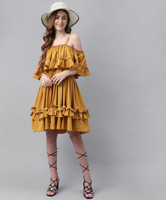 Women Fit and Flare Yellow Dress