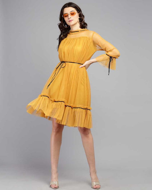 Women Fit and Flare Yellow Dress