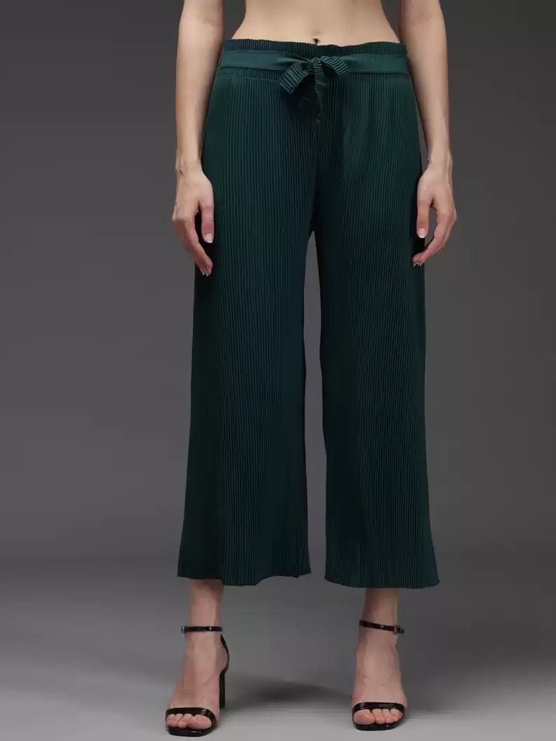 Stacked Flame Regular Fit Women Green Georgette Trousers