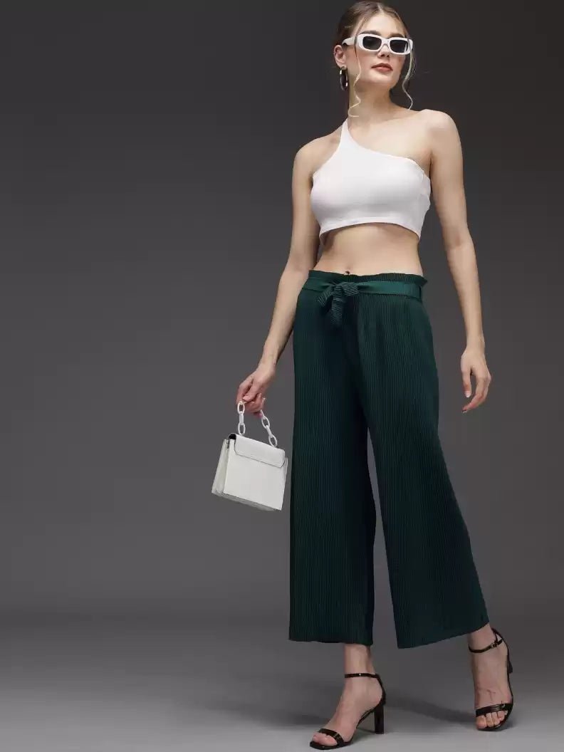 Stacked Flame Regular Fit Women Green Georgette Trousers