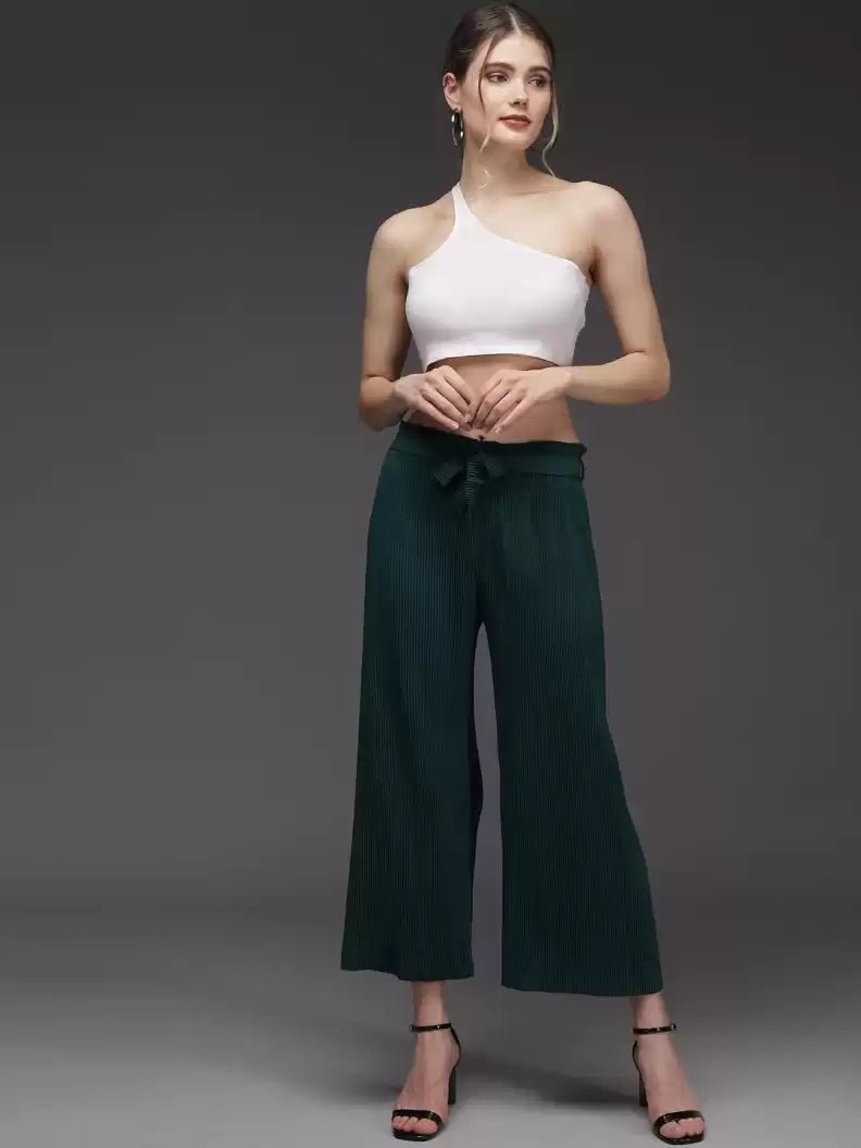 Stacked Flame Regular Fit Women Green Georgette Trousers