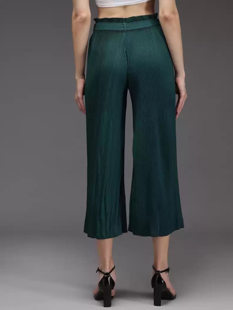 Stacked Flame Regular Fit Women Green Georgette Trousers