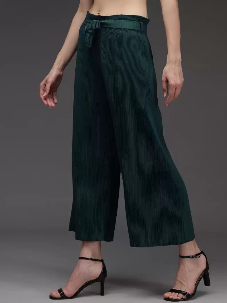 Stacked Flame Regular Fit Women Green Georgette Trousers