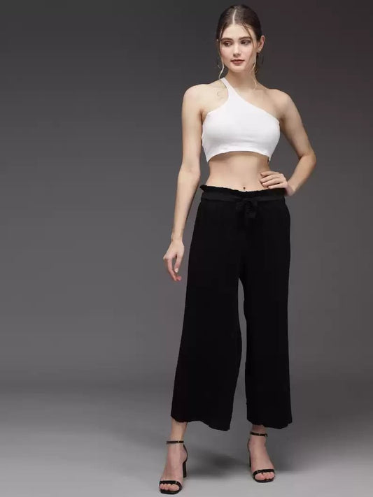 Stacked Flame Regular Fit Women Black Georgette Trousers