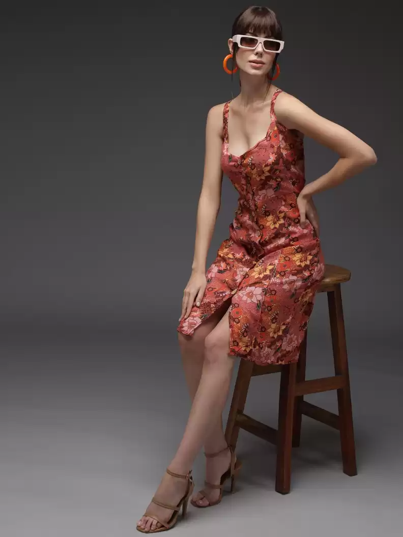 Stacked Flame  Women Fit and Flare Multicolor Dress