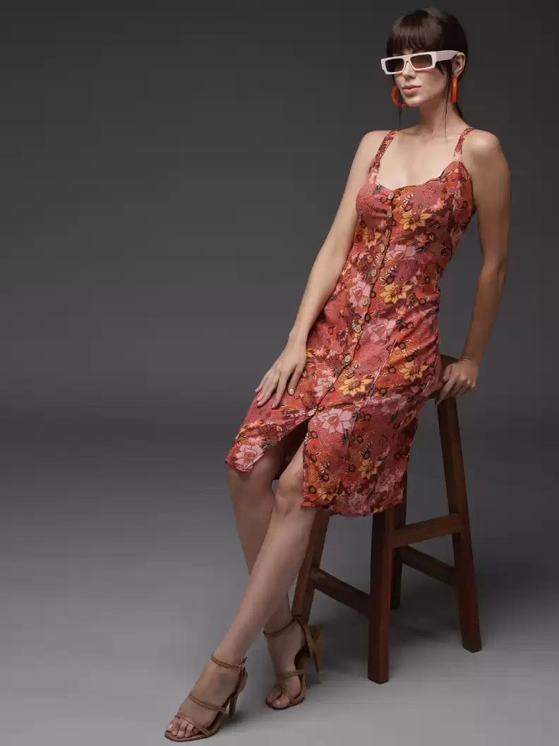 Stacked Flame  Women Fit and Flare Multicolor Dress