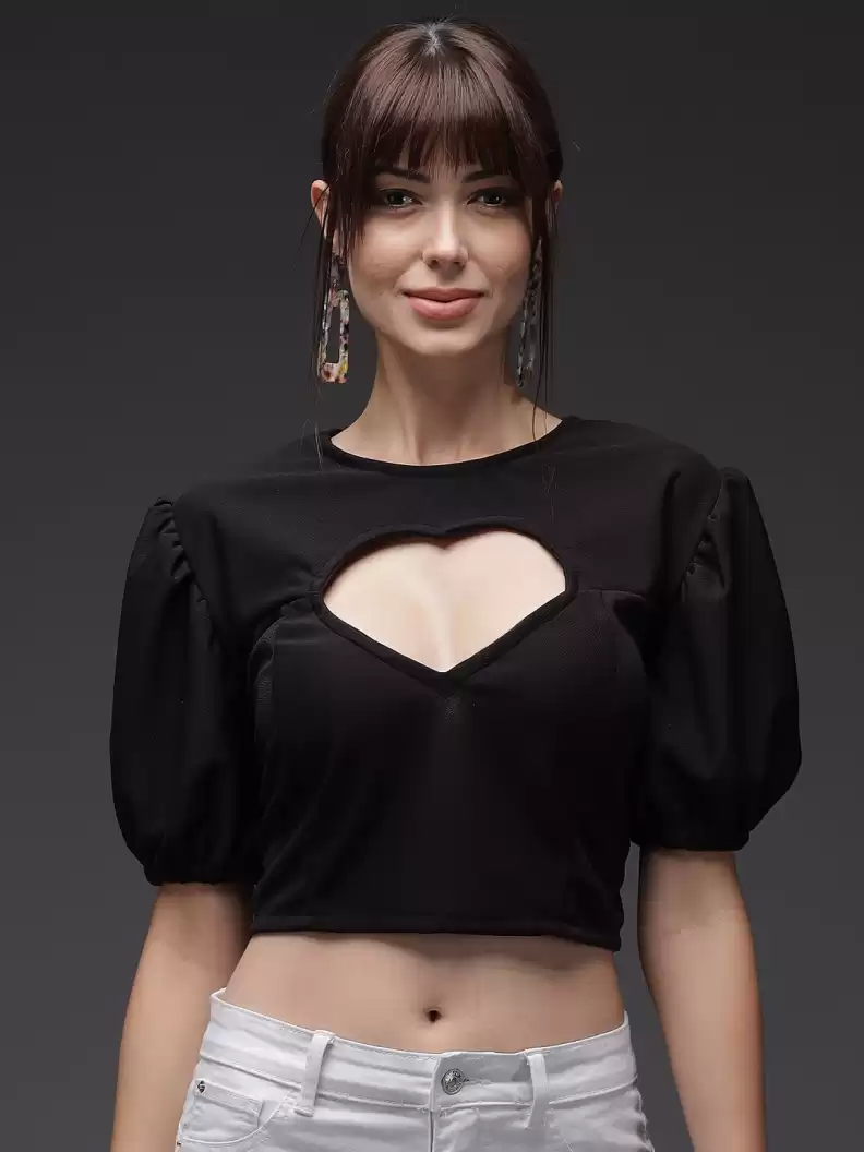 TANDUL  Casual Regular Sleeves Solid Women Black Top