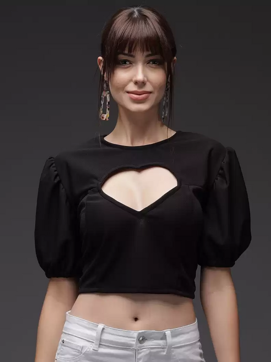 TANDUL  Casual Regular Sleeves Solid Women Black Top