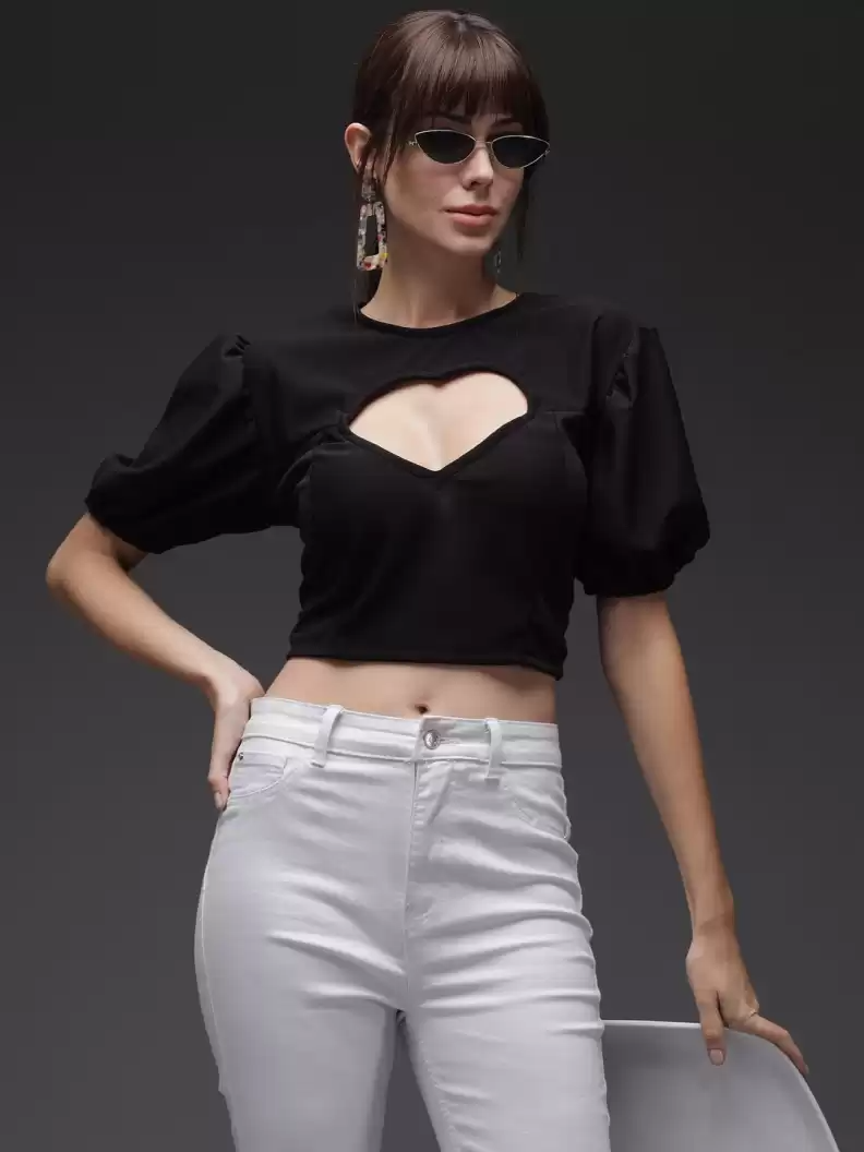 TANDUL  Casual Regular Sleeves Solid Women Black Top