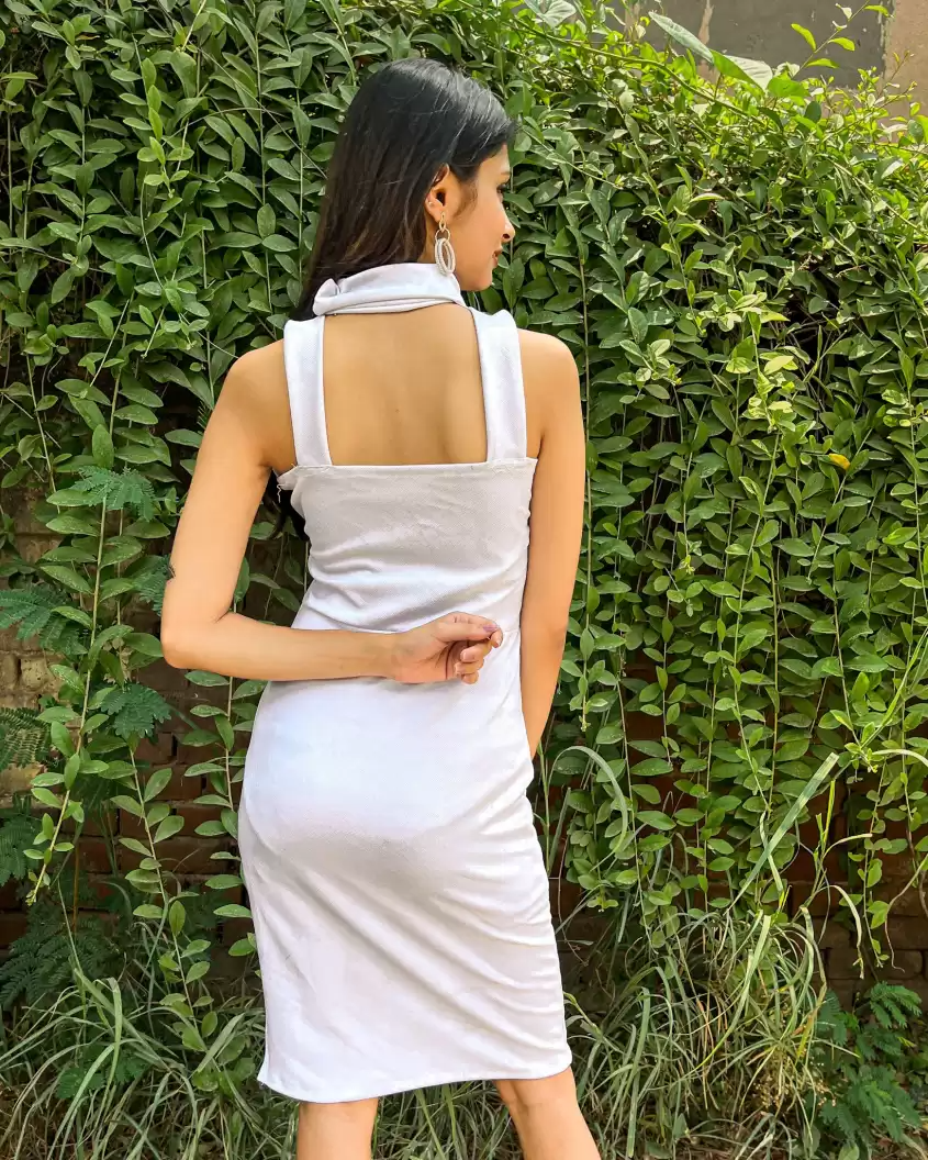 Stacked Flame Women Bodycon White Dress