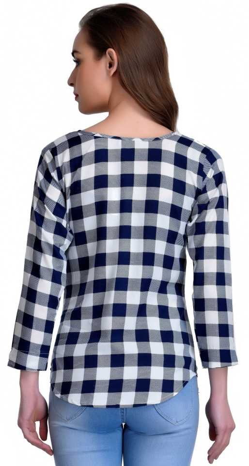 TANDUL  Casual Regular Sleeves Checkered Women Dark Blue, White Top