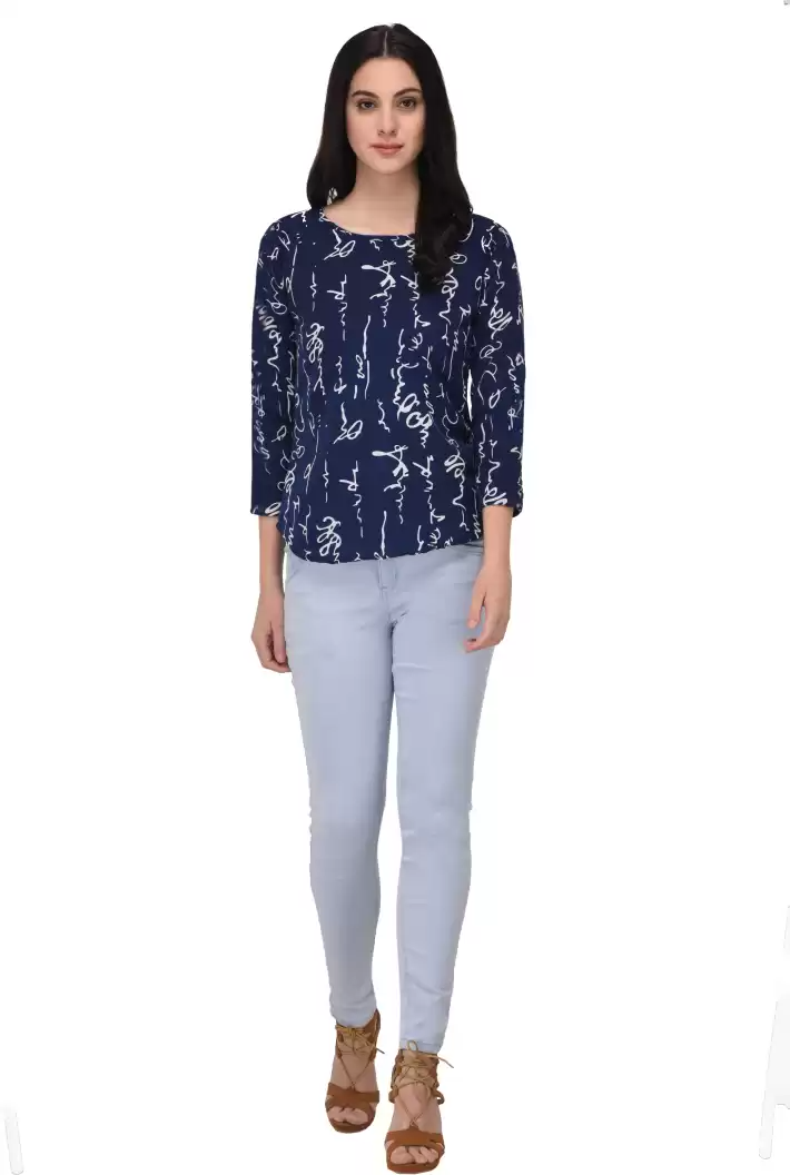 TANDUL  Casual Regular Sleeves Printed Women Blue Top