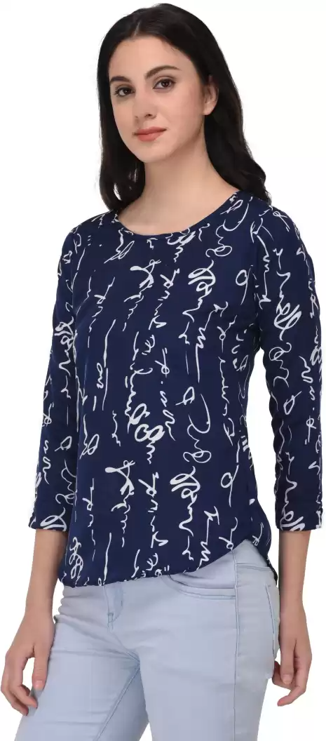 TANDUL  Casual Regular Sleeves Printed Women Blue Top