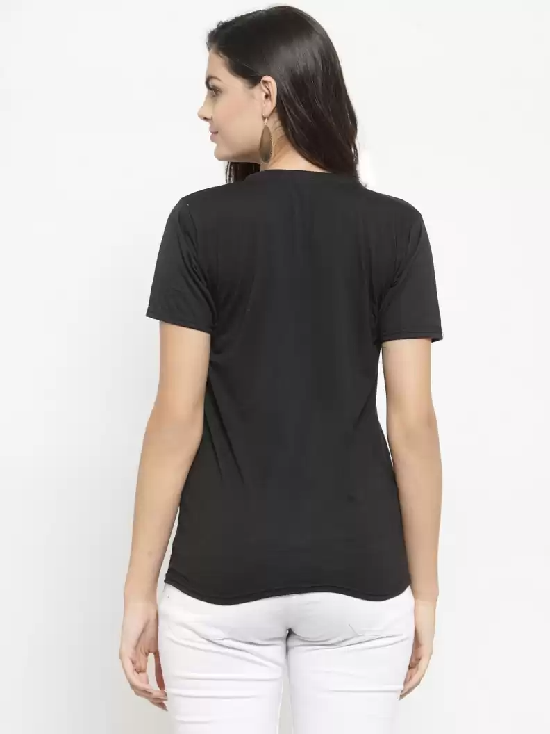 Stacked Flame Graphic Print Women Round Neck Black T-Shirt