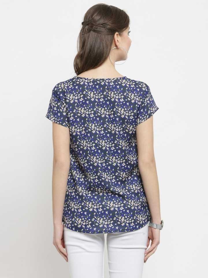 TANDUL  Casual Regular Sleeves Printed Women White, Blue Top