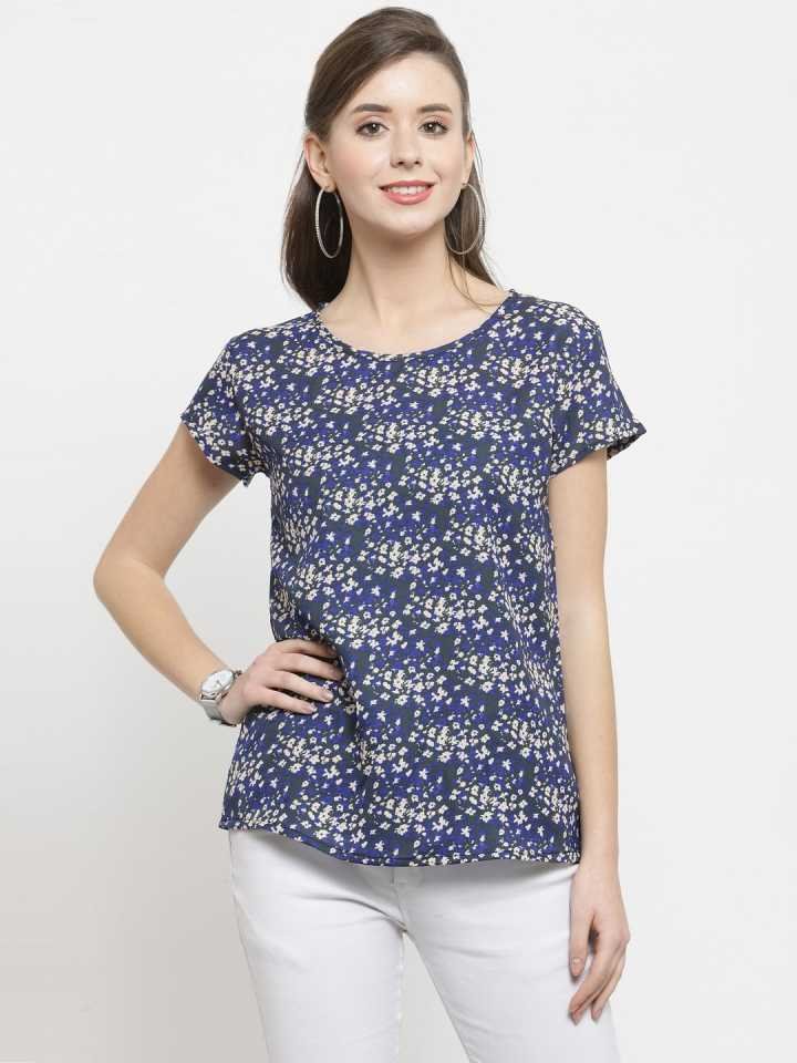 TANDUL  Casual Regular Sleeves Printed Women White, Blue Top