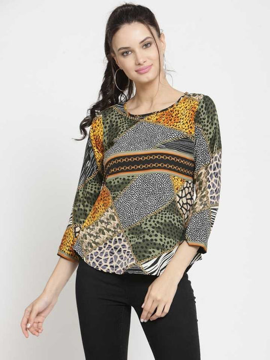 Casual Regular Sleeves Printed Women Multicolor Top