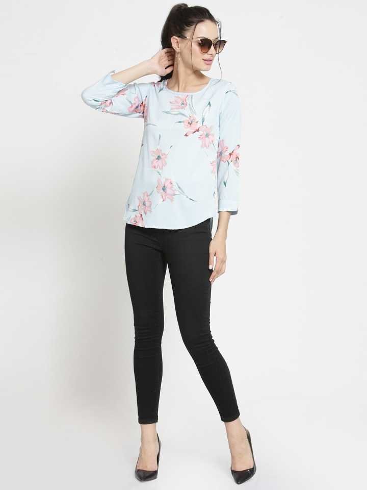 TANDUL  Casual Regular Sleeves Floral Print Women Light Blue, Pink Top
