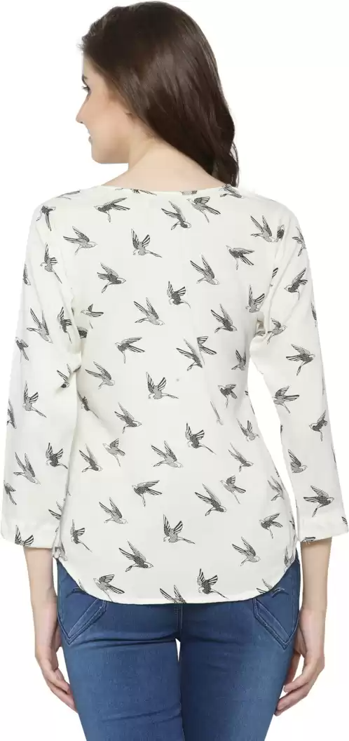 TANDUL  Casual Regular Sleeves Graphic Print Women White Top