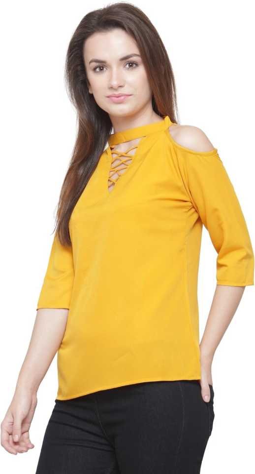 TANDUL  Casual Regular Sleeves Solid Women Yellow Top