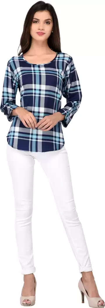 TANDUL  Casual Regular Sleeves Checkered Women Multicolor Top