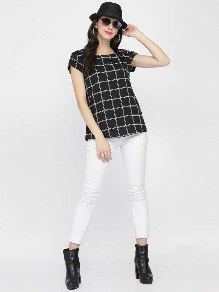 TANDUL  Casual Regular Sleeves Checkered Women Multicolor Top