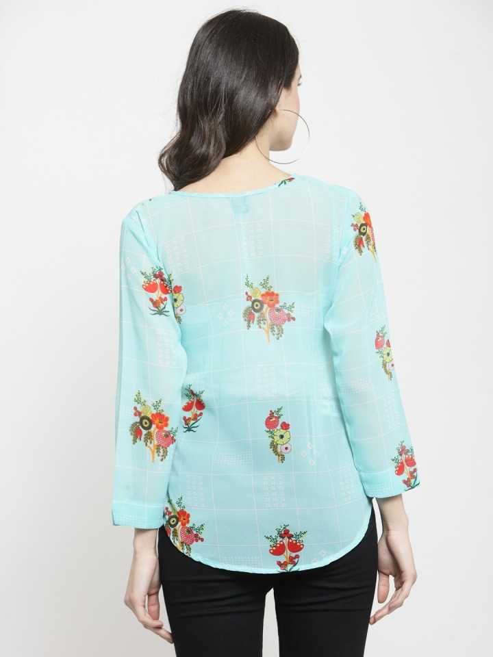 TANDUL  Casual Regular Sleeves Printed Women Blue Top