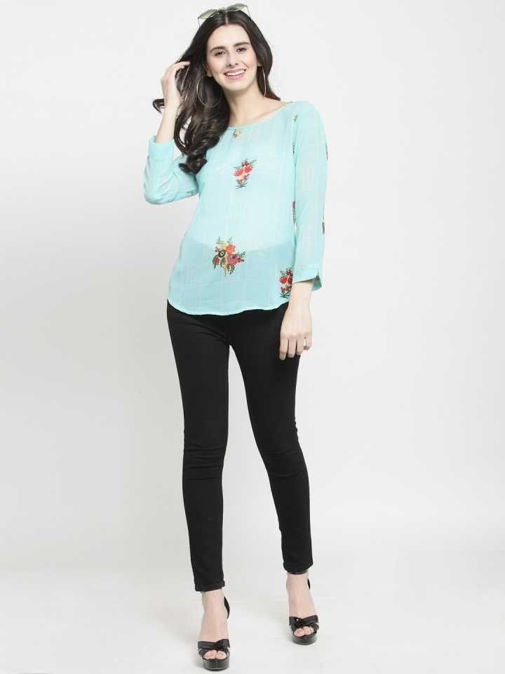 TANDUL  Casual Regular Sleeves Printed Women Blue Top