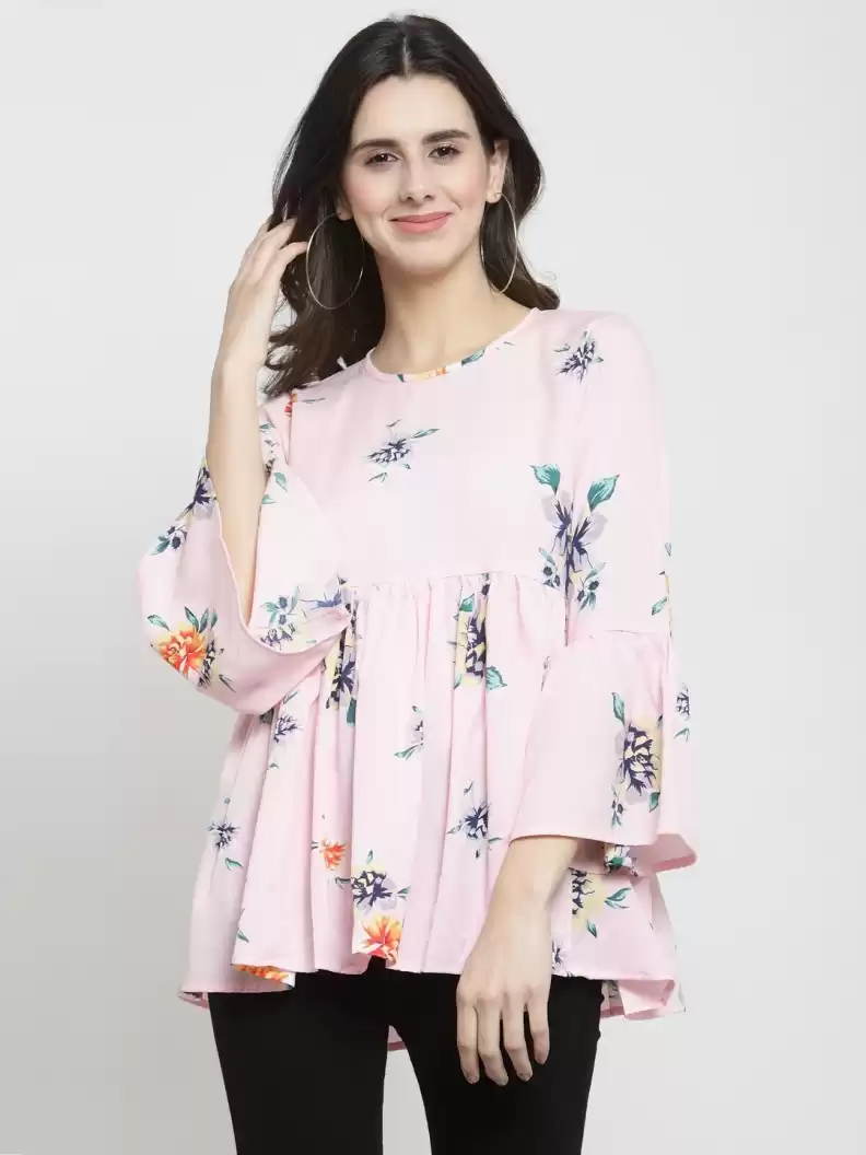 TANDUL  Casual Bell Sleeves Floral Print Women Multicolor Top