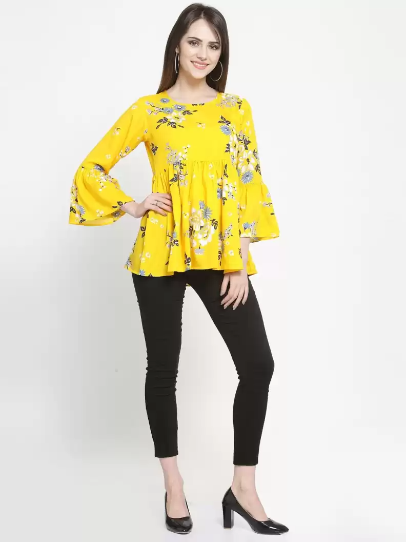 TANDUL  Casual Bell Sleeves Printed Women White, Grey, Yellow Top