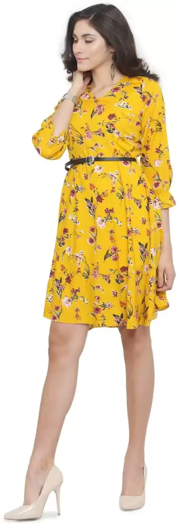 TANDUL  Women Fit and Flare Yellow Dress