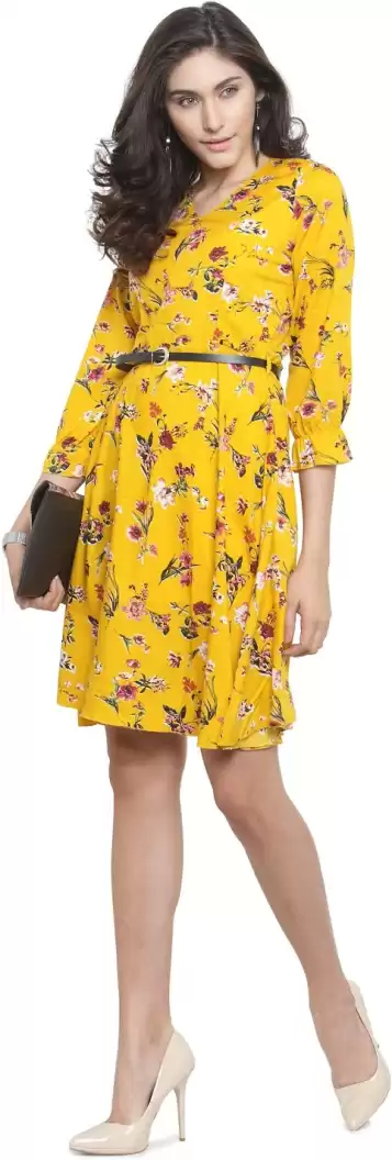 TANDUL  Women Fit and Flare Yellow Dress