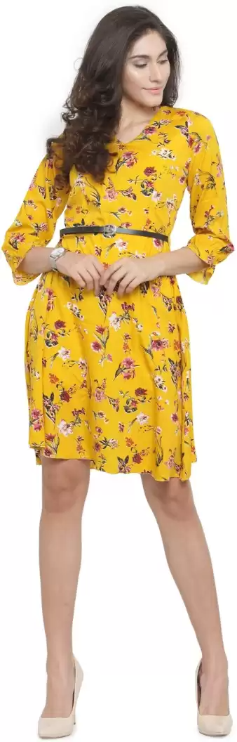TANDUL  Women Fit and Flare Yellow Dress