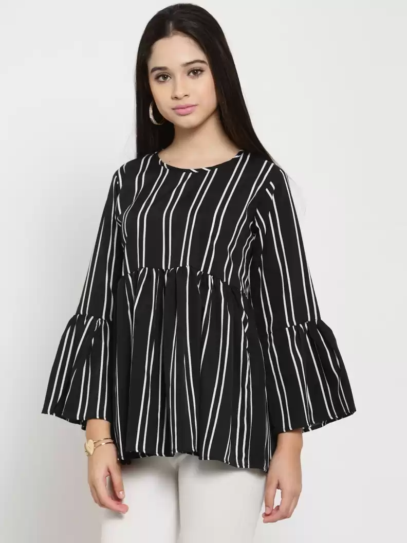 TANDUL  Casual Bell Sleeves Striped Women Multicolor Top