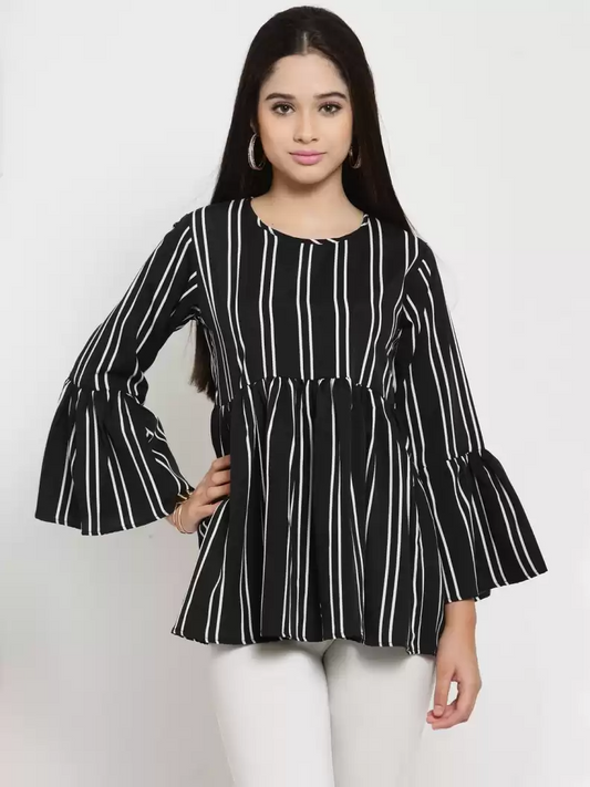 TANDUL  Casual Bell Sleeves Striped Women Multicolor Top