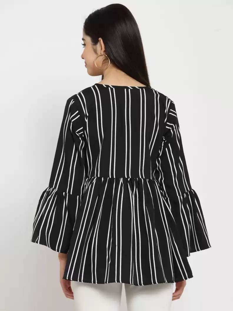 TANDUL  Casual Bell Sleeves Striped Women Multicolor Top