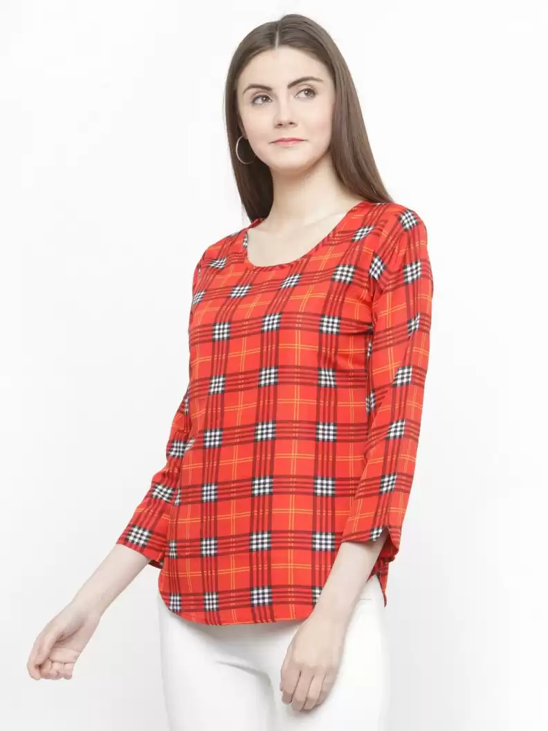 TANDUL  Casual Regular Sleeves Checkered Women Multicolor Top