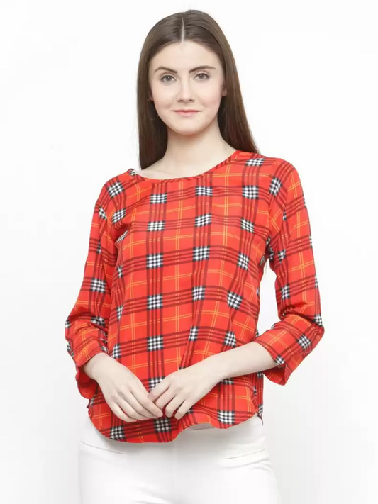 TANDUL  Casual Regular Sleeves Checkered Women Multicolor Top