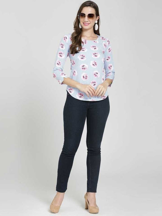 TANDUL  Casual Regular Sleeves Floral Print Women Multicolor Top