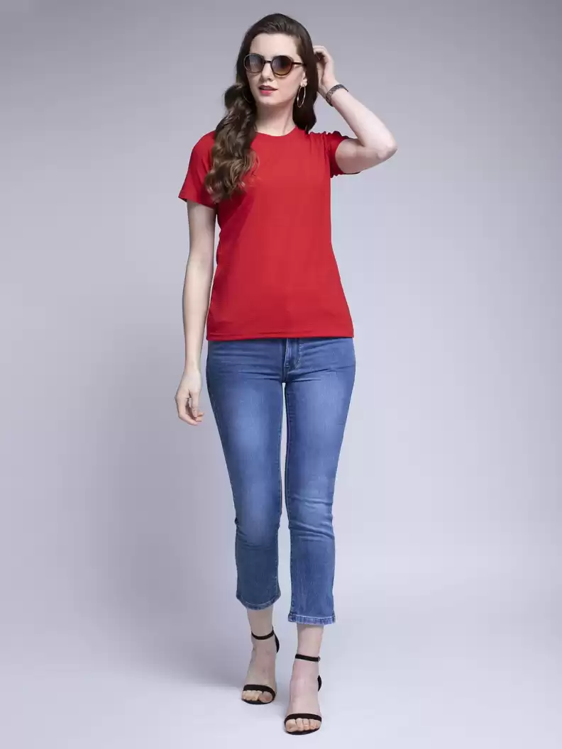 TANDUL  Casual Regular Sleeves Solid Women Red Top
