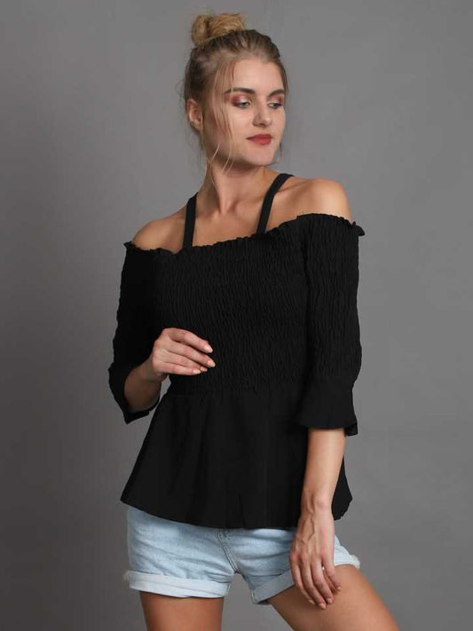 TANDUL  Casual Regular Sleeves Solid Women Black Top