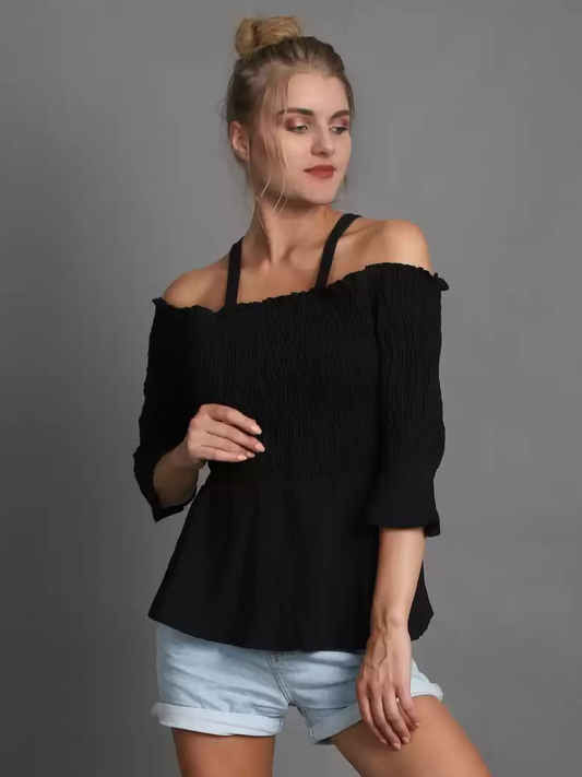 TANDUL  Casual Regular Sleeves Solid Women Black Top